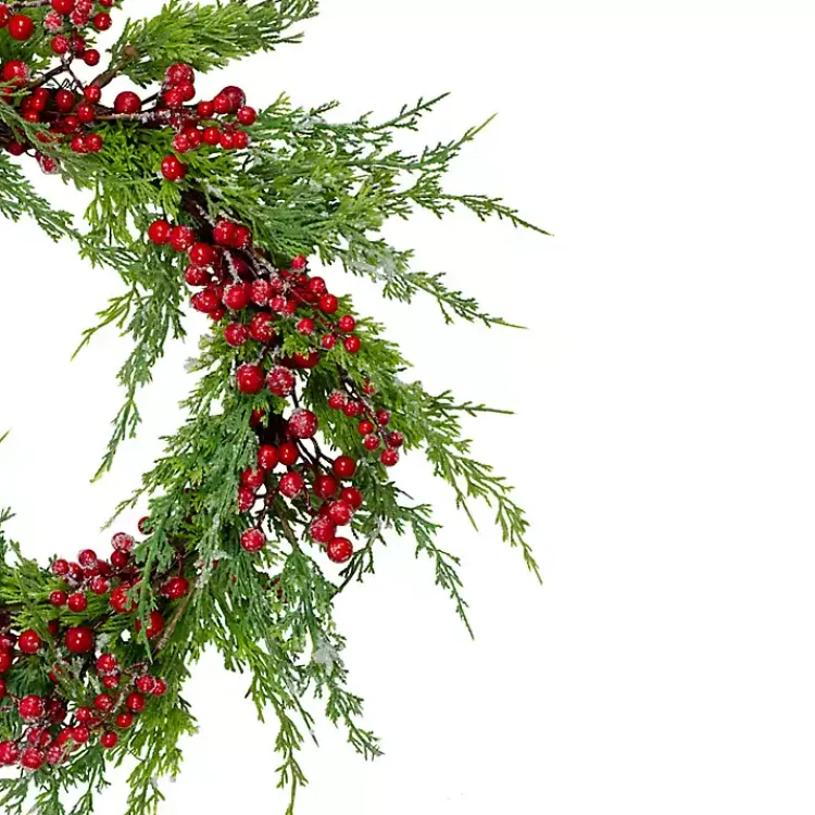 Christmas Wreaths>Kirklands Home Iced Red Berries and Cedar Wreath