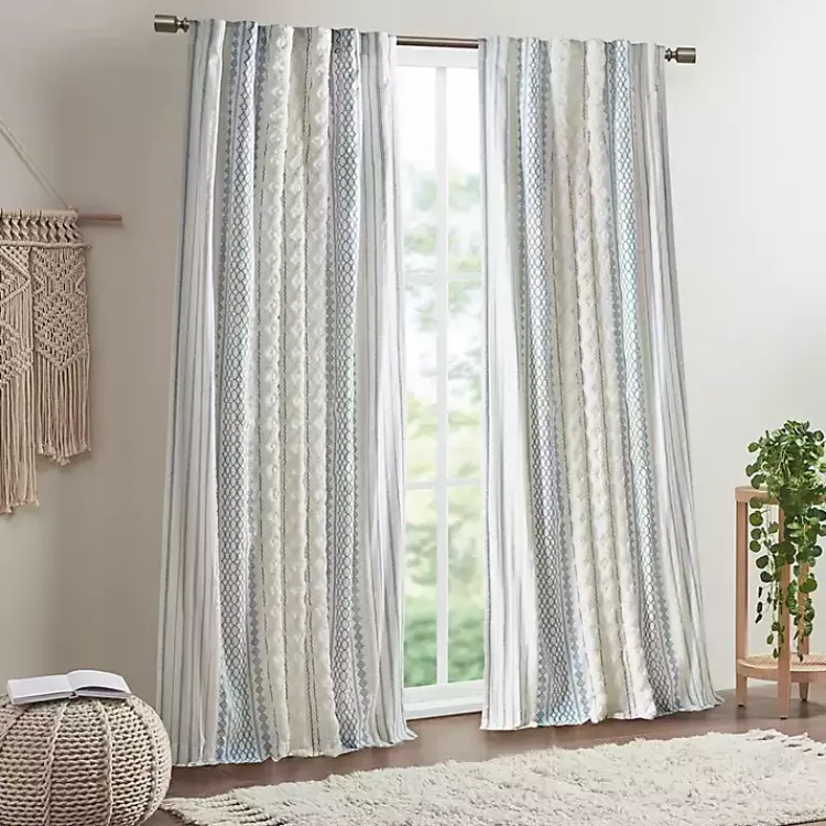Kirklands Home Imani Chenille Stripe Curtain Panel, 95 in. Blue Sale