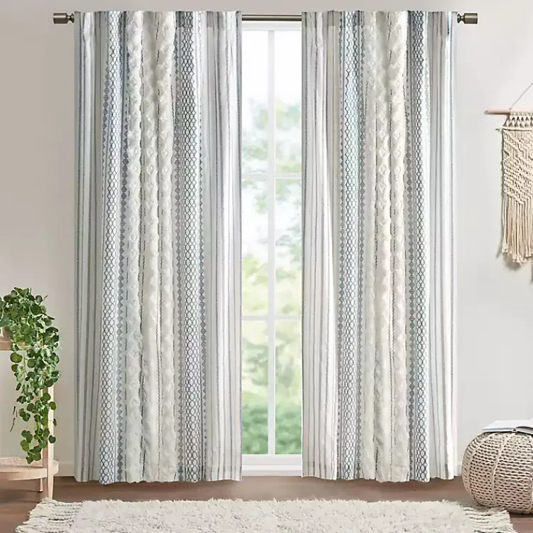 Kirklands Home Imani Chenille Stripe Curtain Panel, 95 in. Blue Sale