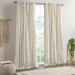 Kirklands Home Imani Cream Chenille Stripe Curtain Panel, 95 in. Ivory Hot