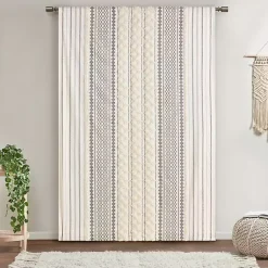 Kirklands Home Imani Cream Chenille Stripe Curtain Panel, 95 in. Ivory Hot