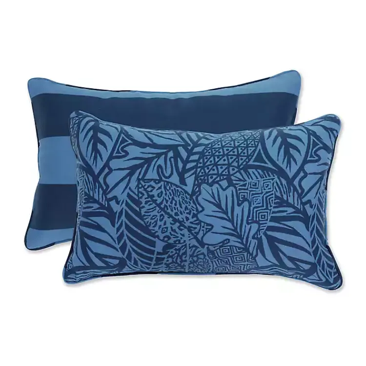 Kirklands Home Indigo Island Reversible Outdoor Lumbar Pillow Blue Hot