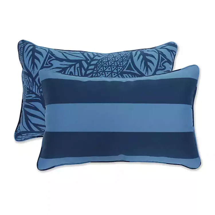 Kirklands Home Indigo Island Reversible Outdoor Lumbar Pillow Blue Hot
