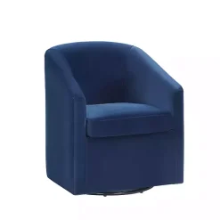 Kirklands Home Indigo Velvet Swivel Barrel Accent Chair Blue New