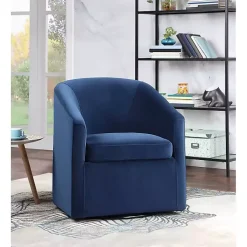 Kirklands Home Indigo Velvet Swivel Barrel Accent Chair Blue New