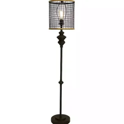 Kirklands Home Industrial Edison Bulb Metal Mesh Shade Floor Lamp Black