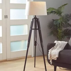 Kirklands Home Industrial Tripod Wooden Floor Lamp Ivory