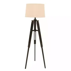 Kirklands Home Industrial Tripod Wooden Floor Lamp Ivory