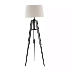 Kirklands Home Industrial Tripod Wooden Floor Lamp Ivory