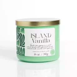 Candles>Kirklands Home Island Vanilla 14 oz. Gold Lid 3-Wick Jar Candle Green
