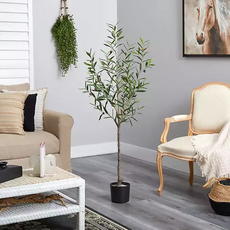 Trees & Topiaries>Kirklands Home Italian Olive Tree in Black Nursery Planter, 5 ft.