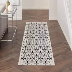 Kirklands Home Ivory & Black Quatrefoil Indoor/Outdoor Runner Sale
