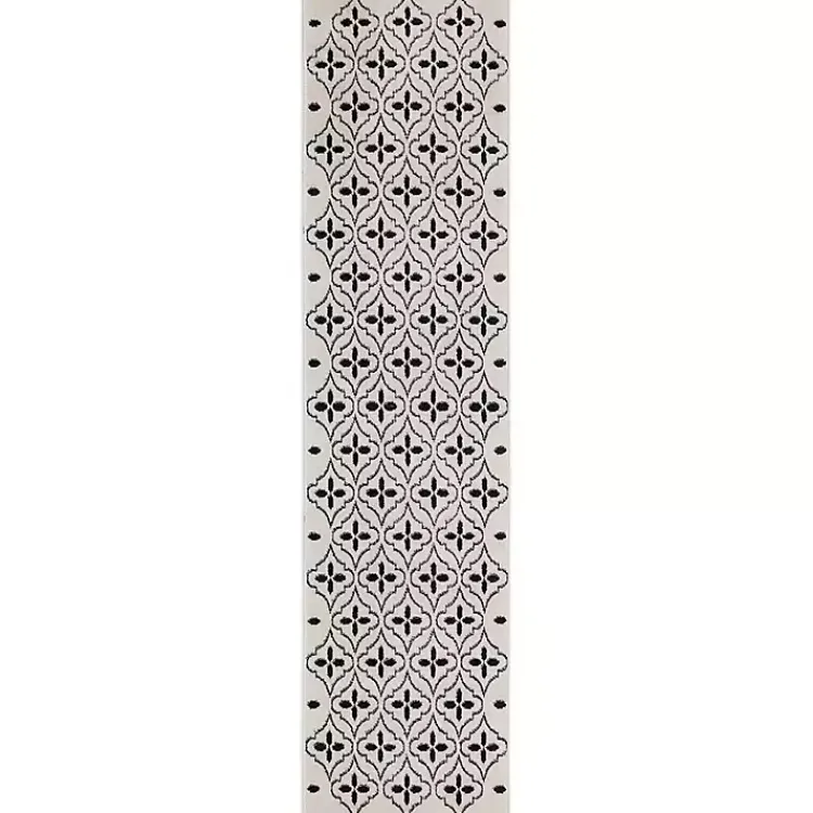Kirklands Home Ivory & Black Quatrefoil Indoor/Outdoor Runner Sale