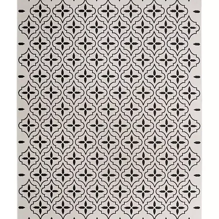 Kirklands Home Ivory & Black Quatrefoil Indoor/Outdoor Rug, 5x7 Sale