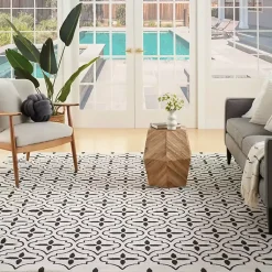 Kirklands Home Ivory & Black Quatrefoil Indoor/Outdoor Rug, 8x10 Online
