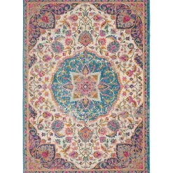 Kirklands Home Ivory & Multi Floral Medallion Area Rug, 6x9 Clearance