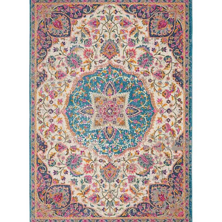 Kirklands Home Ivory & Multi Floral Medallion Area Rug, 6x9 Clearance
