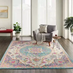 Kirklands Home Ivory & Multi Floral Medallion Area Rug, 6x9 Clearance