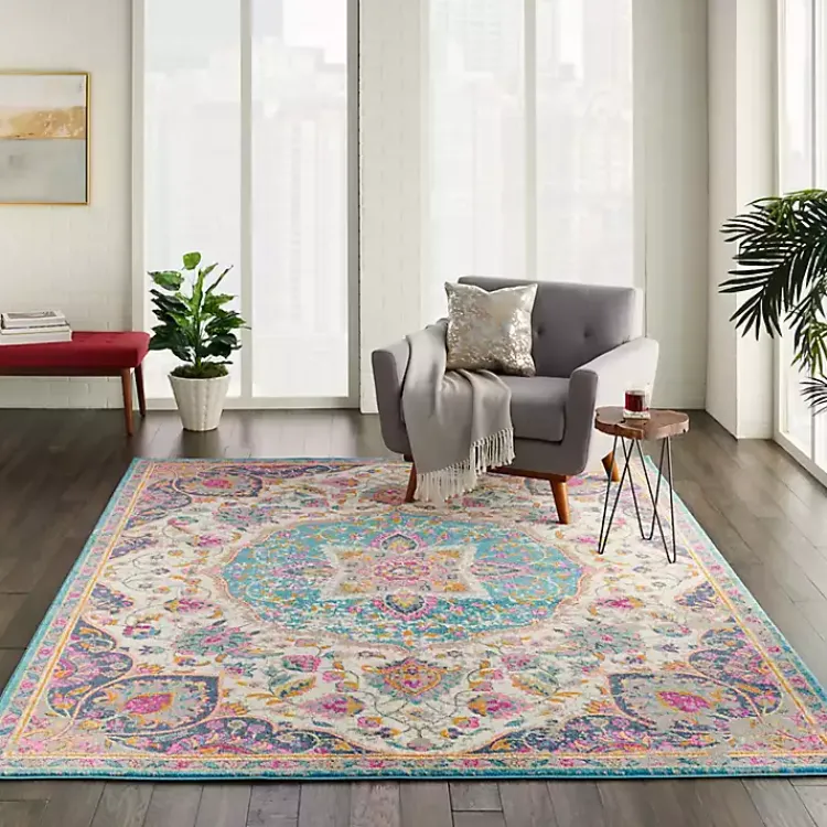 Kirklands Home Ivory & Multi Floral Medallion Area Rug, 6x9 Clearance