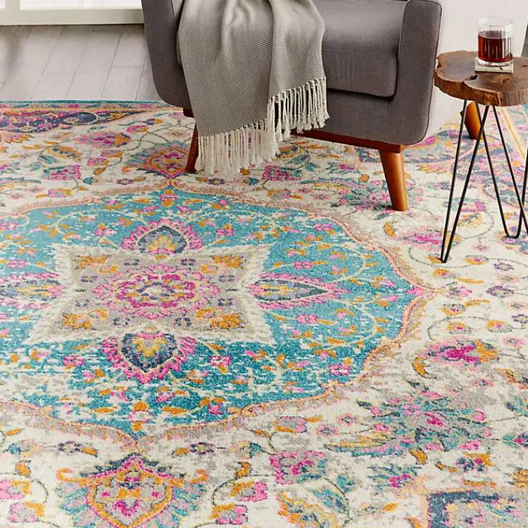 Kirklands Home Ivory & Multi Floral Medallion Area Rug, 6x9 Clearance