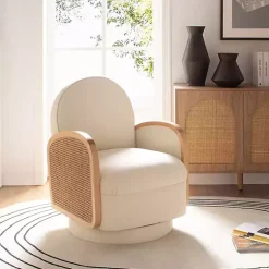 Kirklands Home & Natural Rattan Swivel Accent Chair Ivory Online