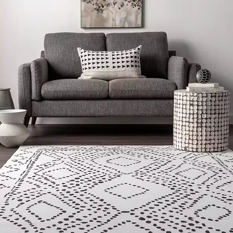 Kirklands Home Ivory and Black Diamond Washable Area Rug, 4x6 Discount