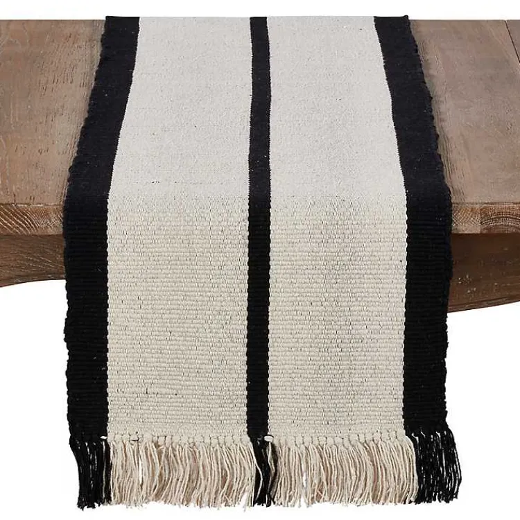 Kirklands Home Ivory and Black Heavy Rug Table Runner
