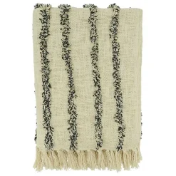 Blankets & Throws>Kirklands Home and Black Tufted Lines Throw Ivory