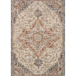 Kirklands Home Ivory and Blue Bergamo Area Rug, 5x7