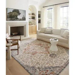 Kirklands Home Ivory and Blue Bergamo Area Rug, 5x7