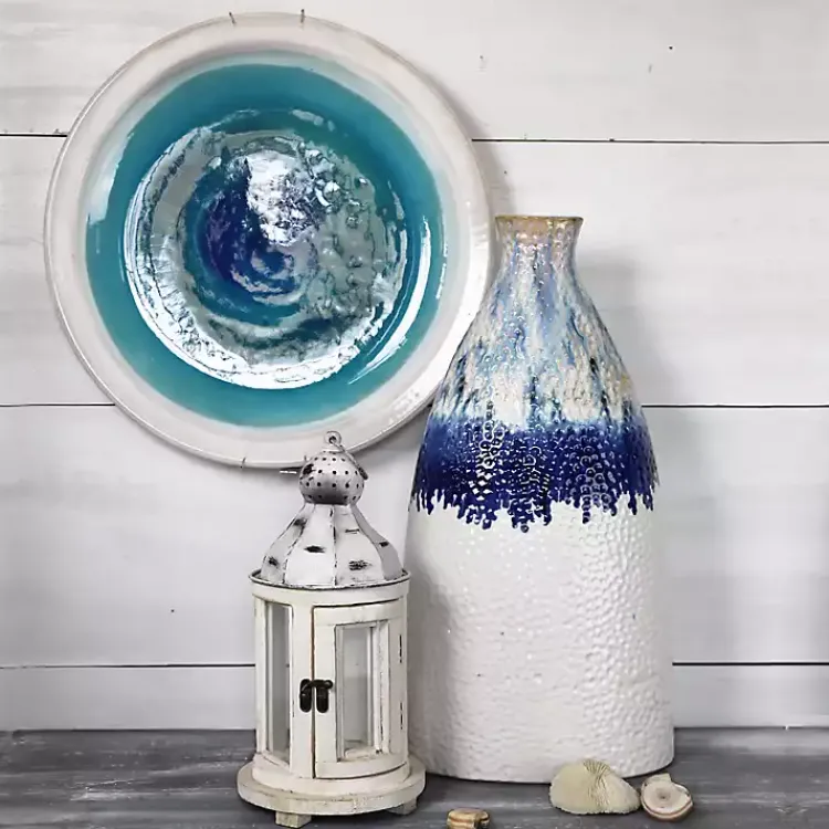 Vases>Kirklands Home Ivory and Blue Dipped Vase