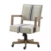 Kirklands Home Ivory and Blue Stripe Natural Wood Office Chair New