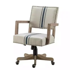Kirklands Home Ivory and Blue Stripe Natural Wood Office Chair New