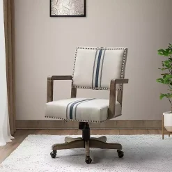 Kirklands Home Ivory and Blue Stripe Natural Wood Office Chair New