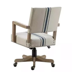Kirklands Home Ivory and Blue Stripe Natural Wood Office Chair New