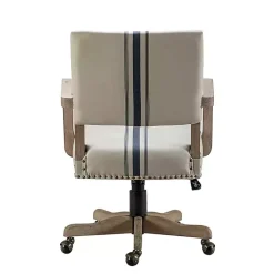 Kirklands Home Ivory and Blue Stripe Natural Wood Office Chair New