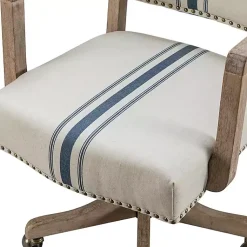 Kirklands Home Ivory and Blue Stripe Natural Wood Office Chair New