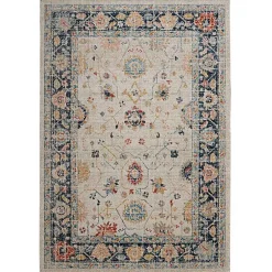 Kirklands Home Ivory and Blue Traditional Floral Area Rug, 5x7 Clearance