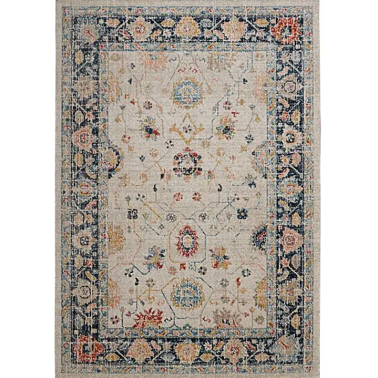 Kirklands Home Ivory and Blue Traditional Floral Area Rug, 5x7 Clearance