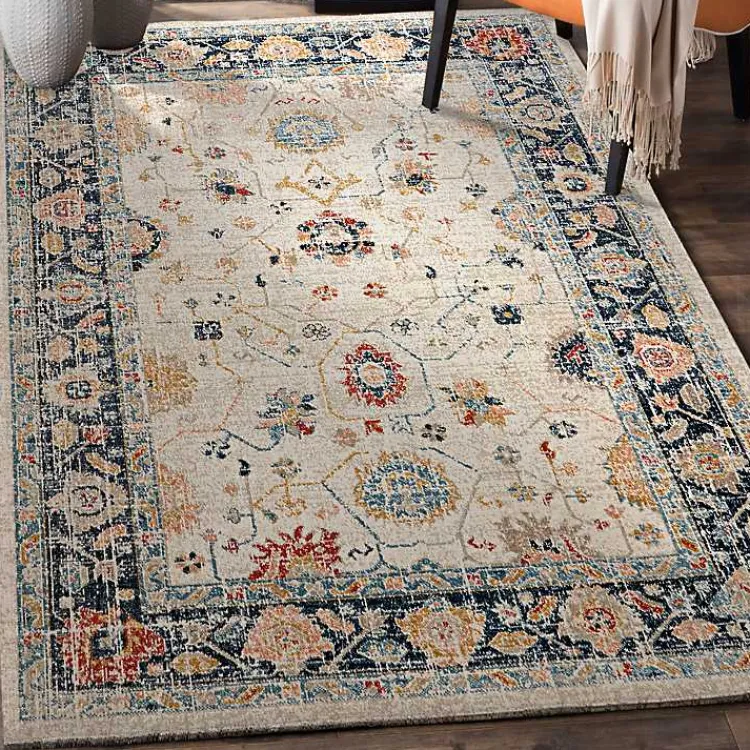 Kirklands Home Ivory and Blue Traditional Floral Area Rug, 5x7 Clearance