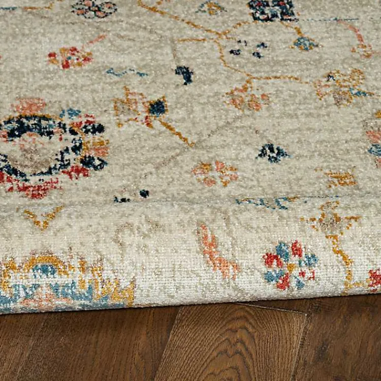 Kirklands Home Ivory and Blue Traditional Floral Area Rug, 5x7 Clearance