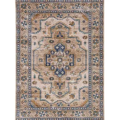 Kirklands Home Ivory and Gold Julian Washable Area Rug, 5x7 Outlet