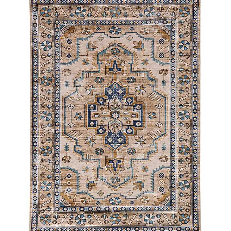 Kirklands Home Ivory and Gold Julian Washable Area Rug, 5x7 Outlet