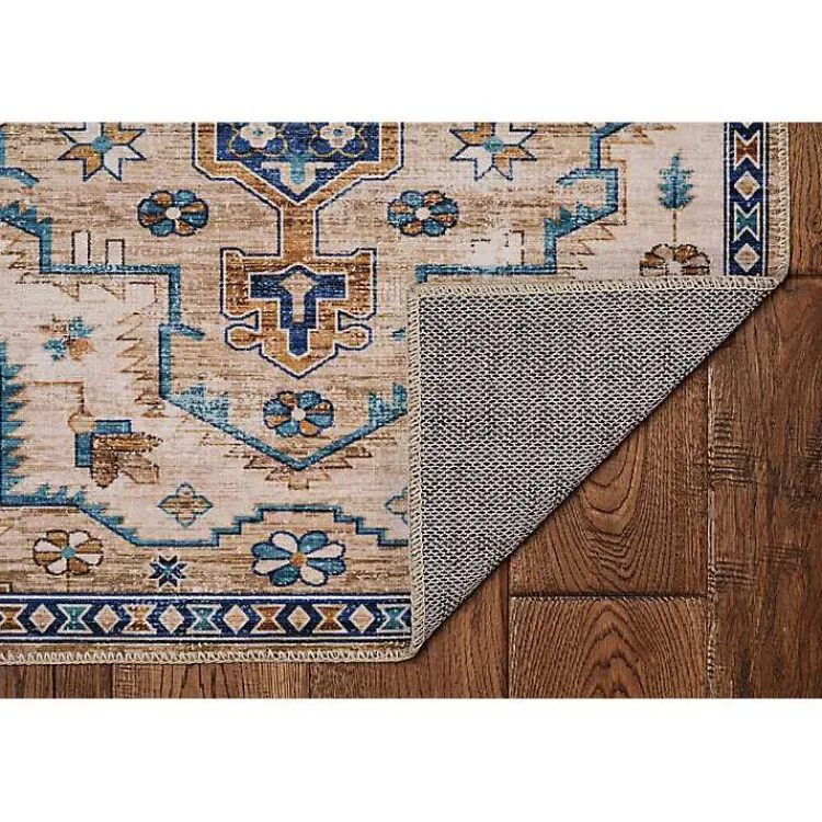 Kirklands Home Ivory and Gold Julian Washable Area Rug, 5x7 Outlet