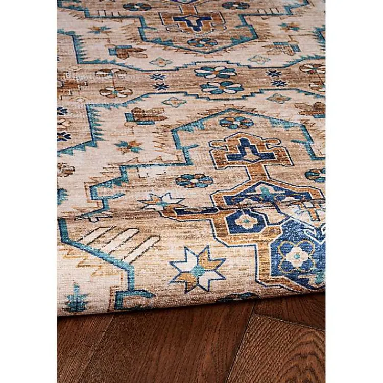 Kirklands Home Ivory and Gold Julian Washable Area Rug, 5x7 Outlet