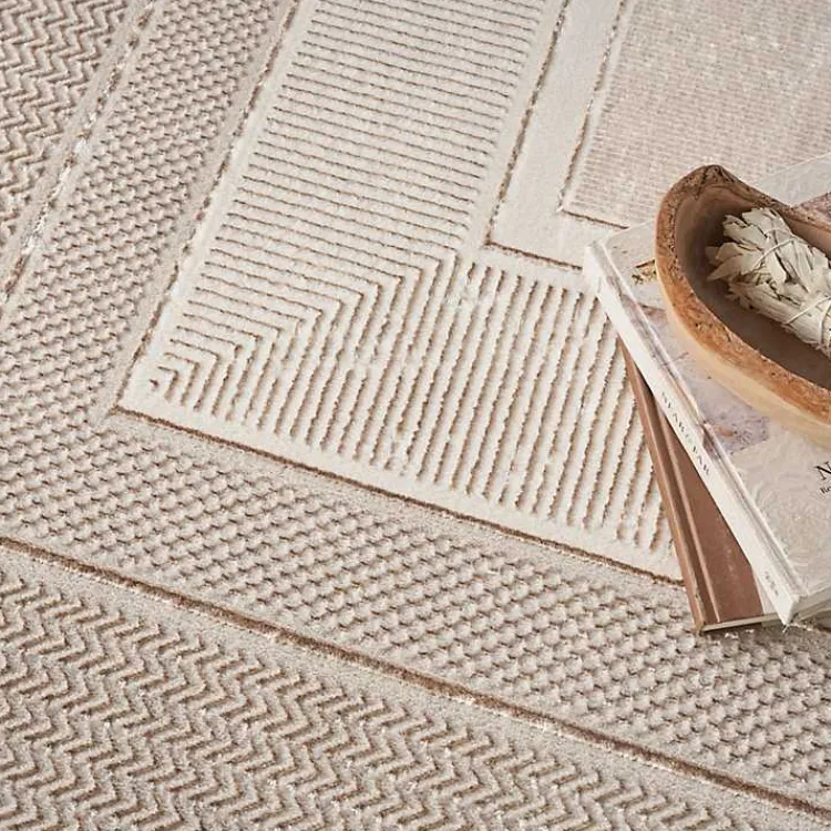 Kirklands Home Ivory and Gold Modern Glam Area Rug, 7x9 New