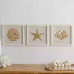 Kirklands Home Ivory and Gold Shell Shadow Wall Plaques, Set of 3 Hot