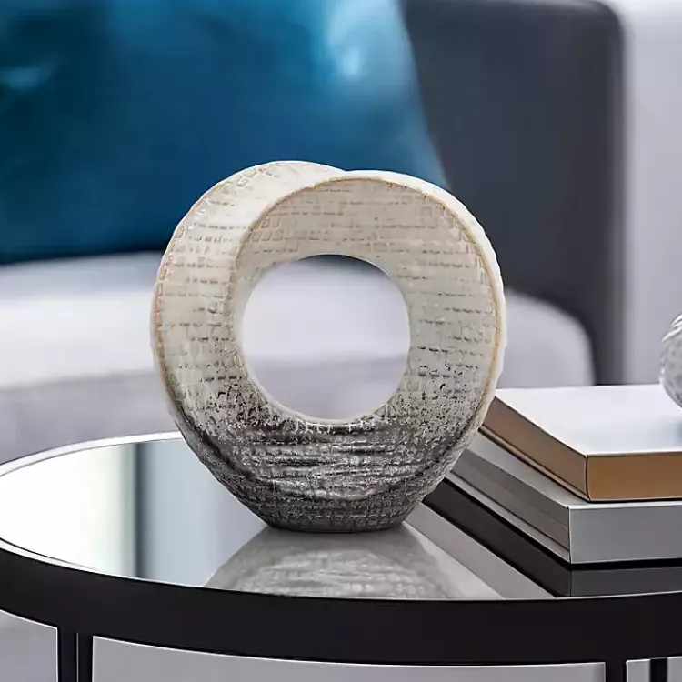 Statues & Figurines>Kirklands Home Ivory and Gray Ceramic Ring Sculpture