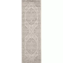 Kirklands Home Ivory and Gray Oushak Medallion Runner, 2x7