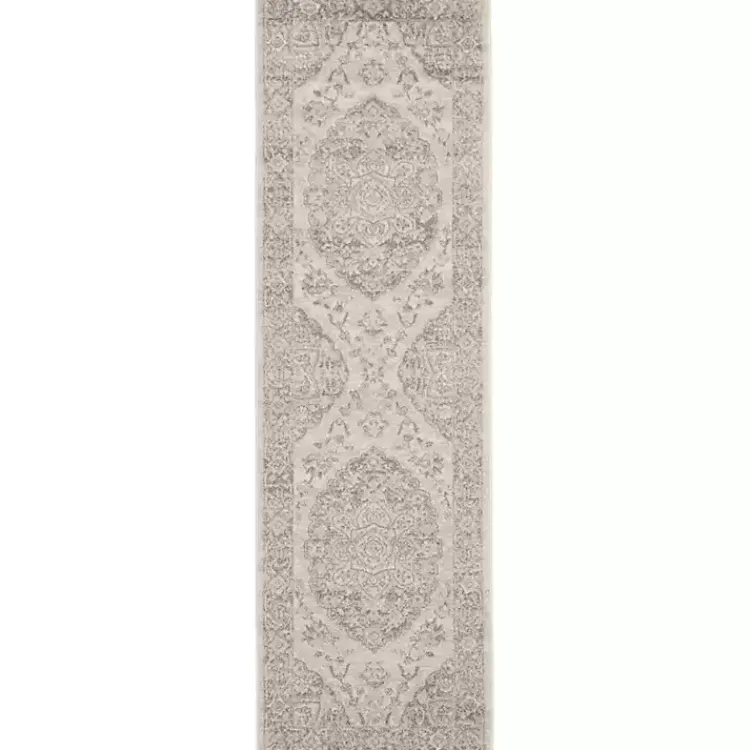 Kirklands Home Ivory and Gray Oushak Medallion Runner, 2x7
